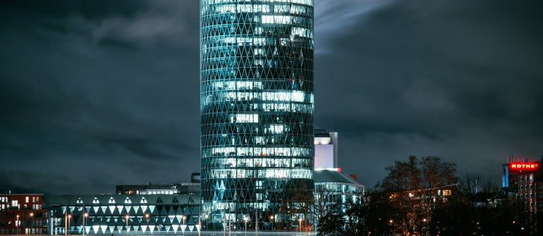 city skyline during night time