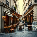 cafe, restaurant, tables, street, chairs, food, paris, building, urban, outdoors, city, dining, relaxation, scenic, alley, architecture, perspective